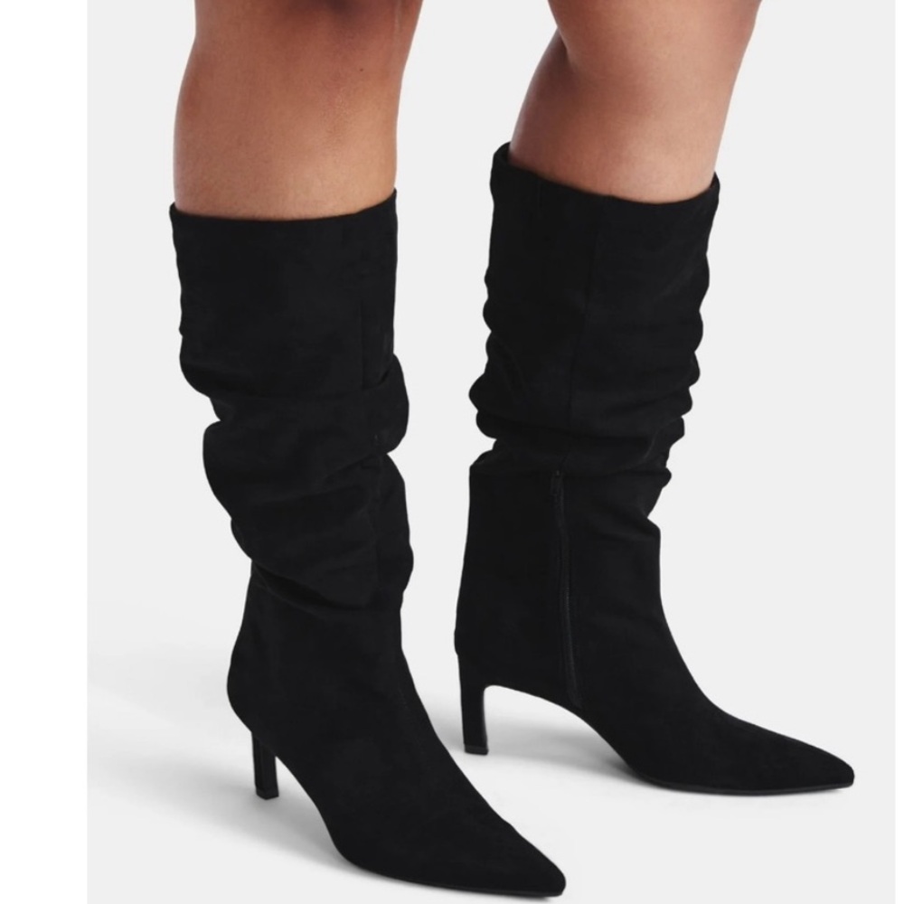 💜Time and Tru Women's Faux Suede Slouch Boots with Kitten Heels Size:9